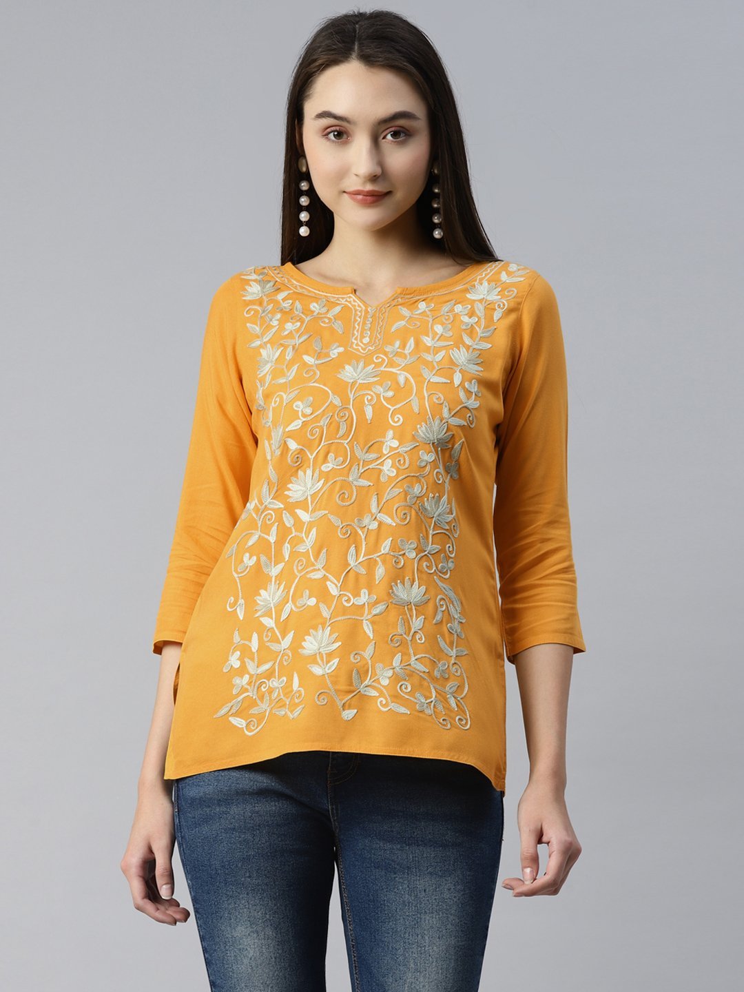 Jannat Kashmiri Mustard Yellow Kurti