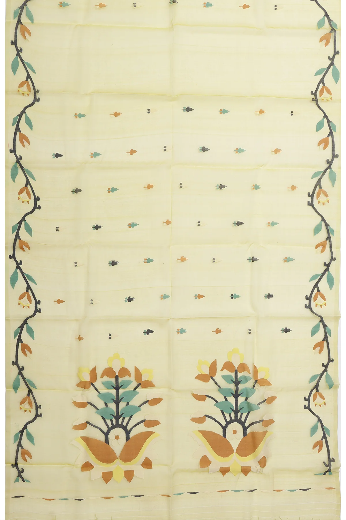 Parrot Green Bengal Jamadani Saree - Image 5