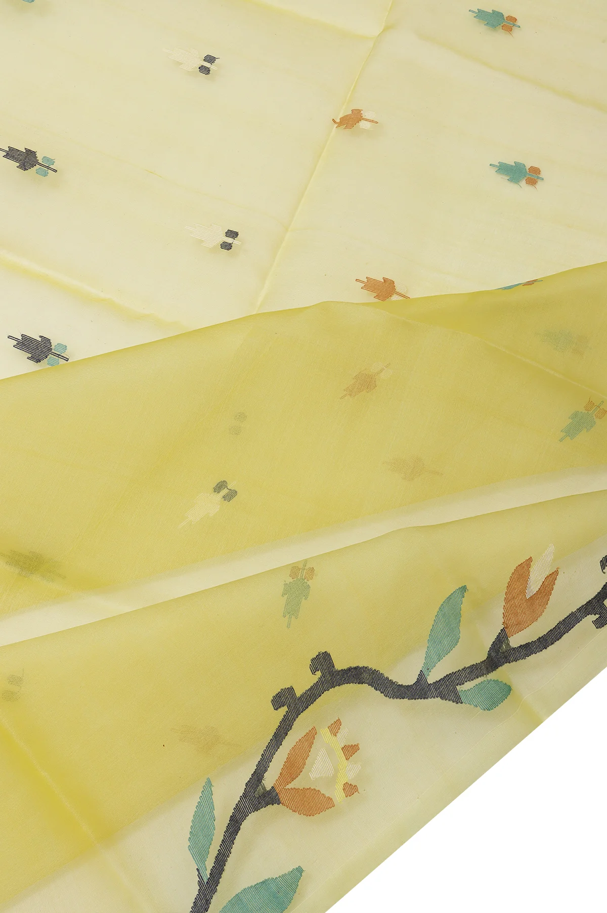 Parrot Green Bengal Jamadani Saree - Image 3