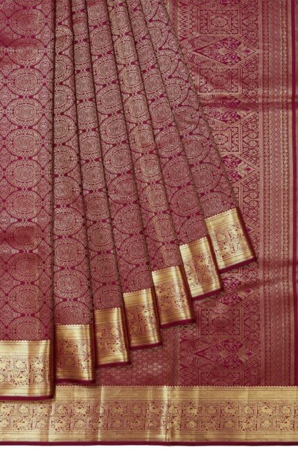 Dark Purple Kanchipuram Silk Saree with Floral Jaal Design