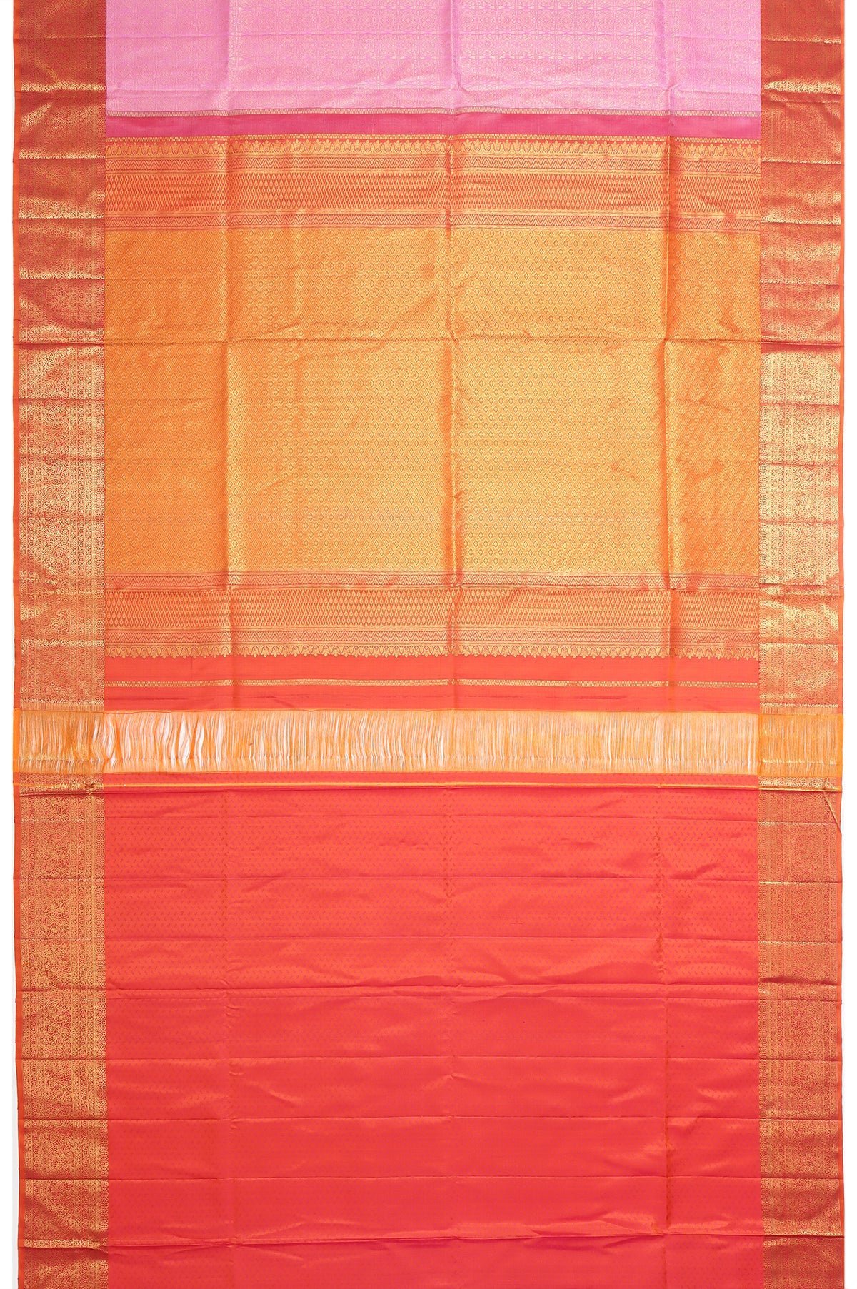 Pink Kanchipuram Silk Saree with Bright Orange Border - Image 6