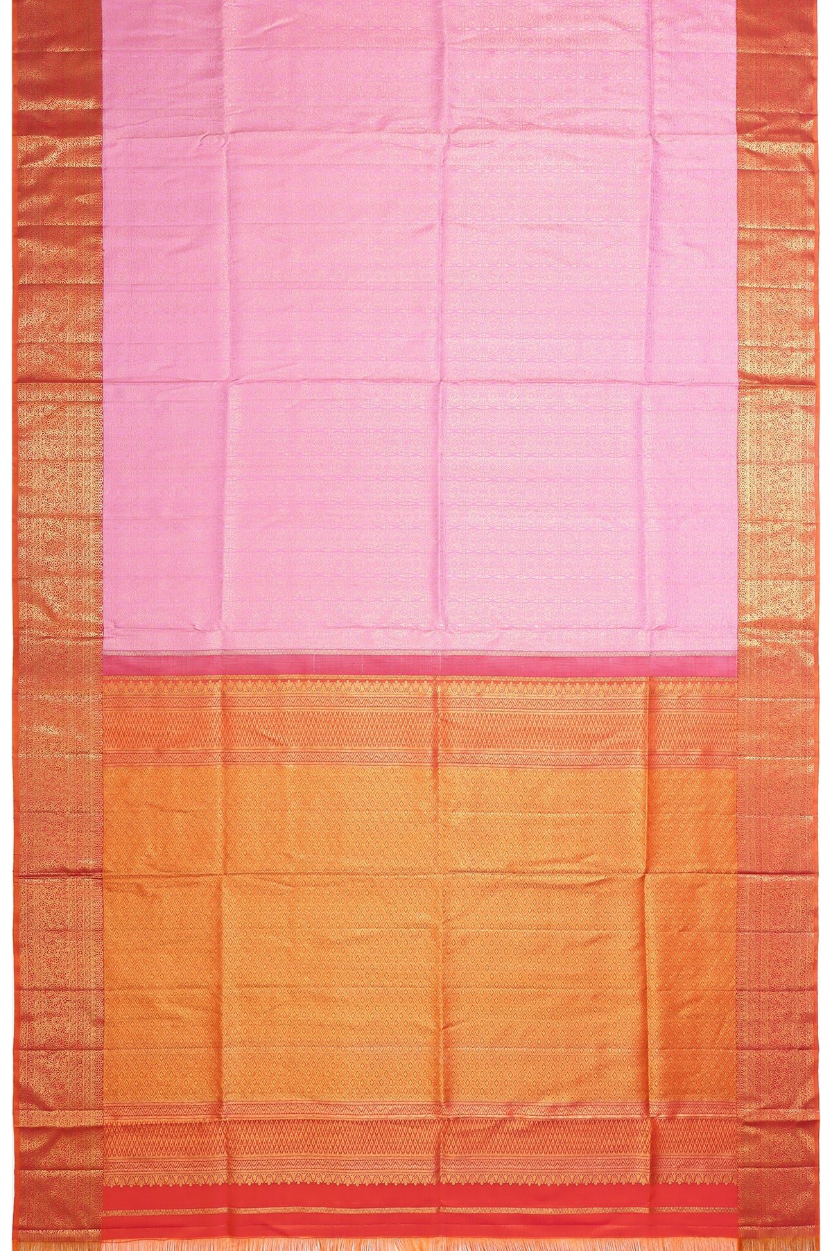 Pink Kanchipuram Silk Saree with Bright Orange Border - Image 5