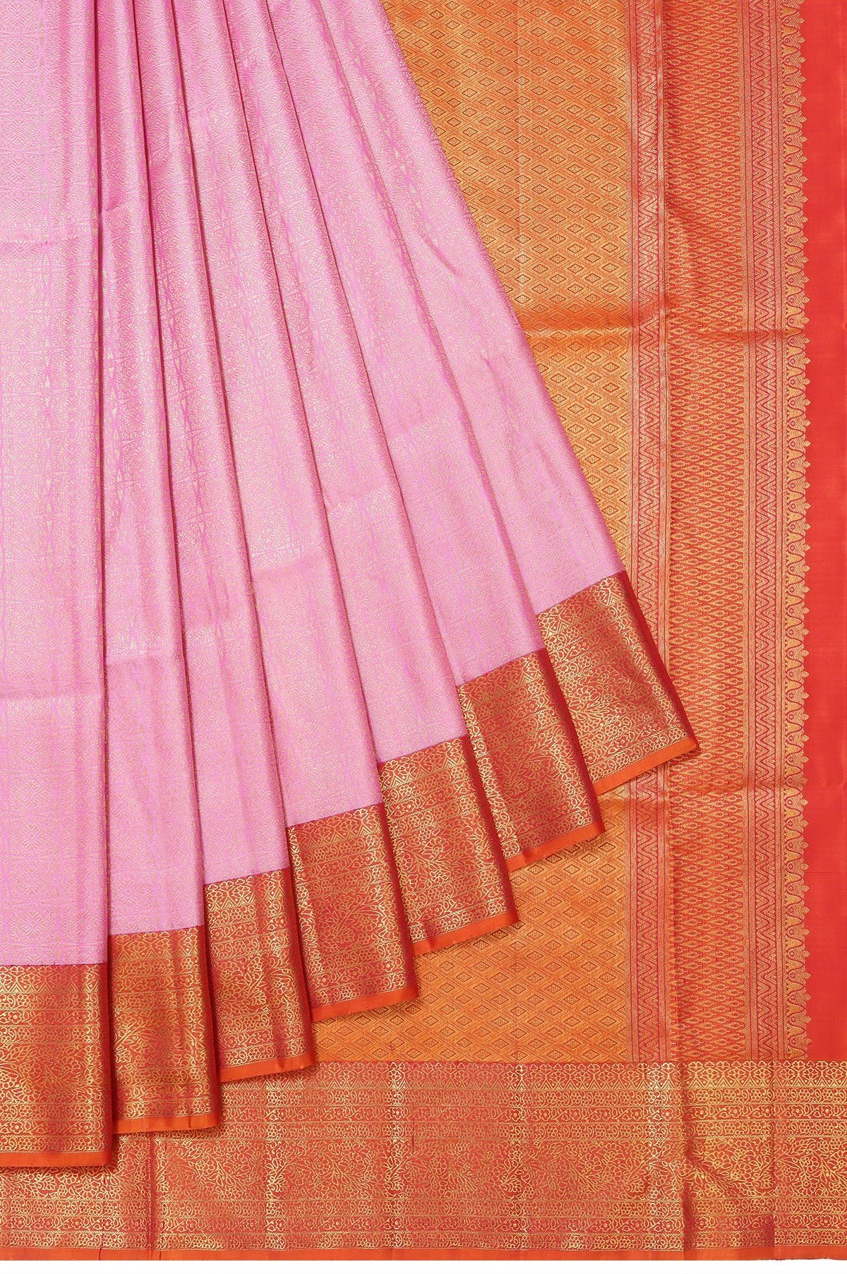 Pink Kanchipuram Silk Saree with Bright Orange Border