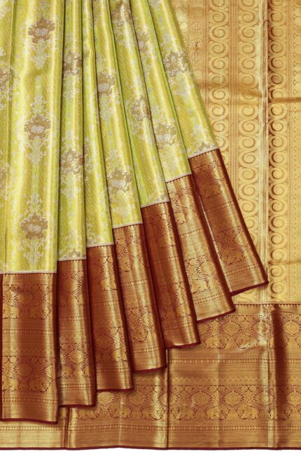 Parrot Green Kanchipuram Tissue Silk Saree