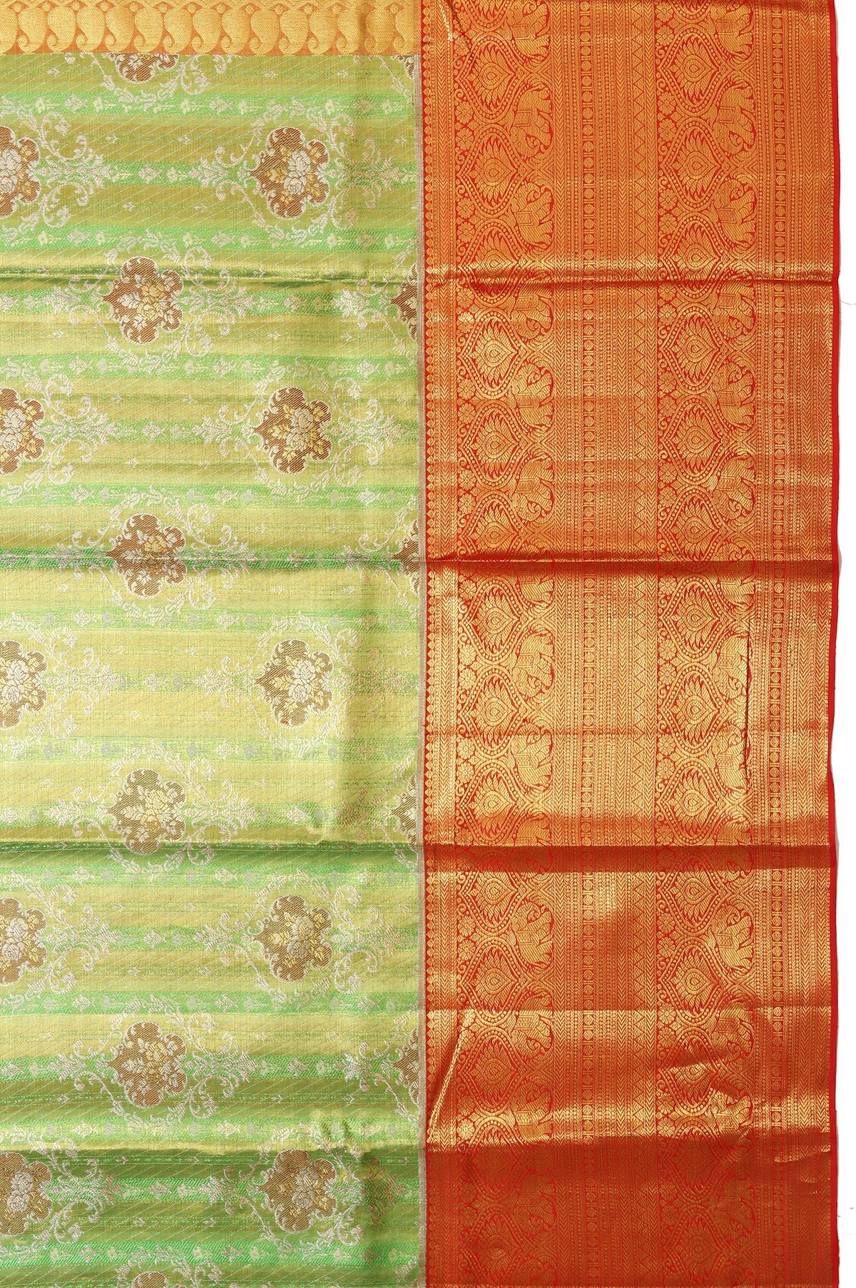 Parrot Green Kanchipuram Tissue Silk Saree - Image 3