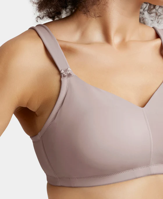 Wire free Mocha Non Padded Soft Touch Microfiber Elastane Stretch Full Coverage Minimizer Bra - Image 5