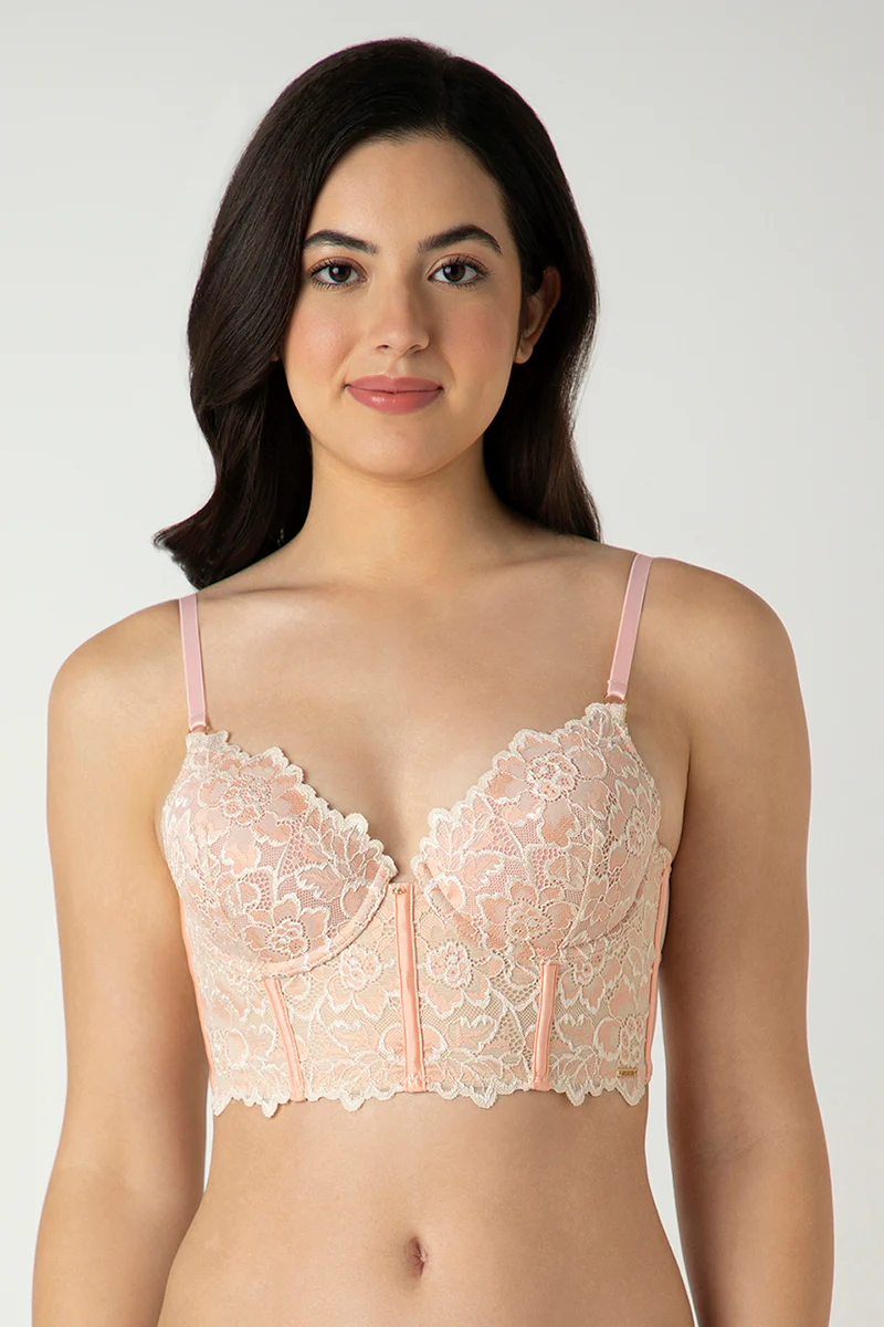DUSTY PINK Femme Lace Padded Non-Wired Longline Bra
