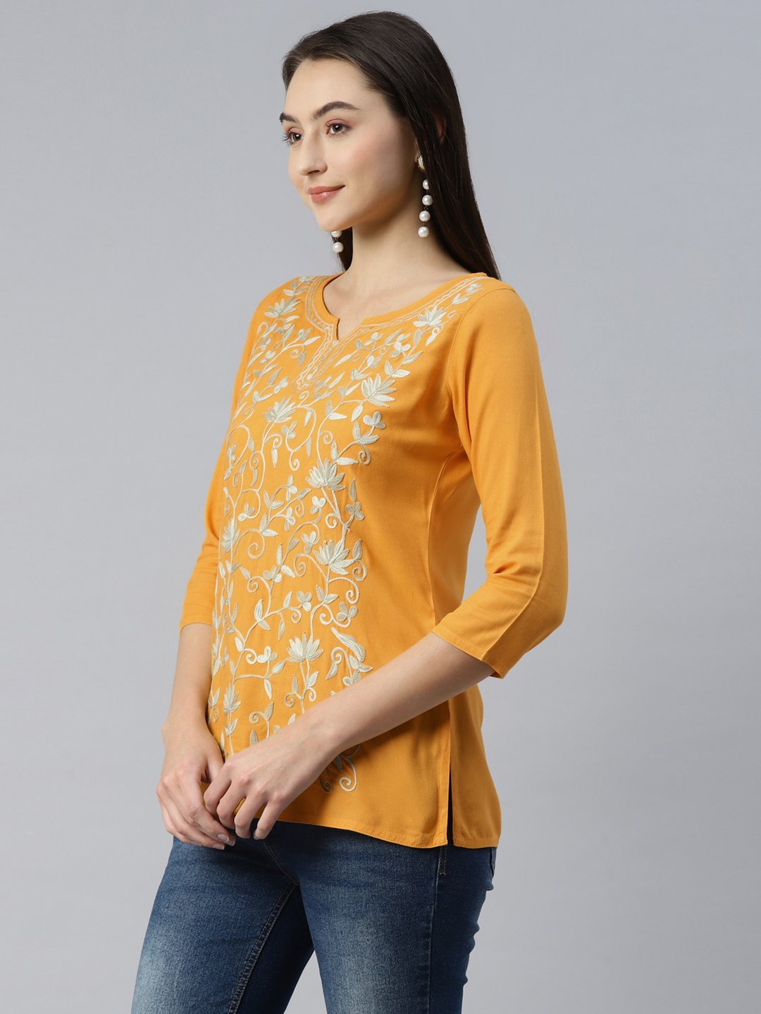 Jannat Kashmiri Mustard Yellow Kurti - Image 3