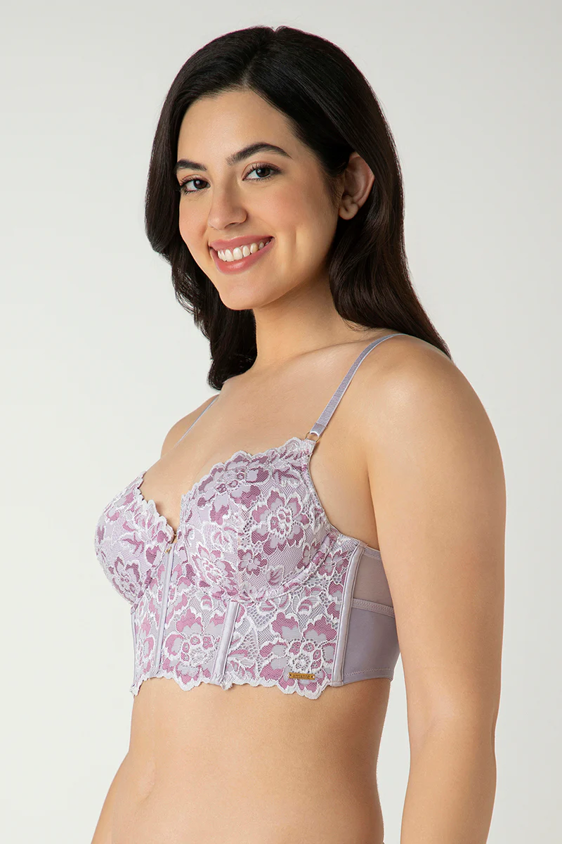 THISTLE Femme Lace Padded Non-Wired Longline Bra - Image 3