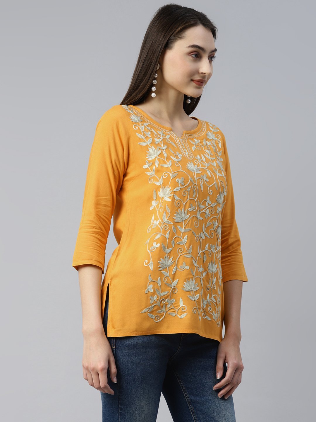Jannat Kashmiri Mustard Yellow Kurti - Image 4