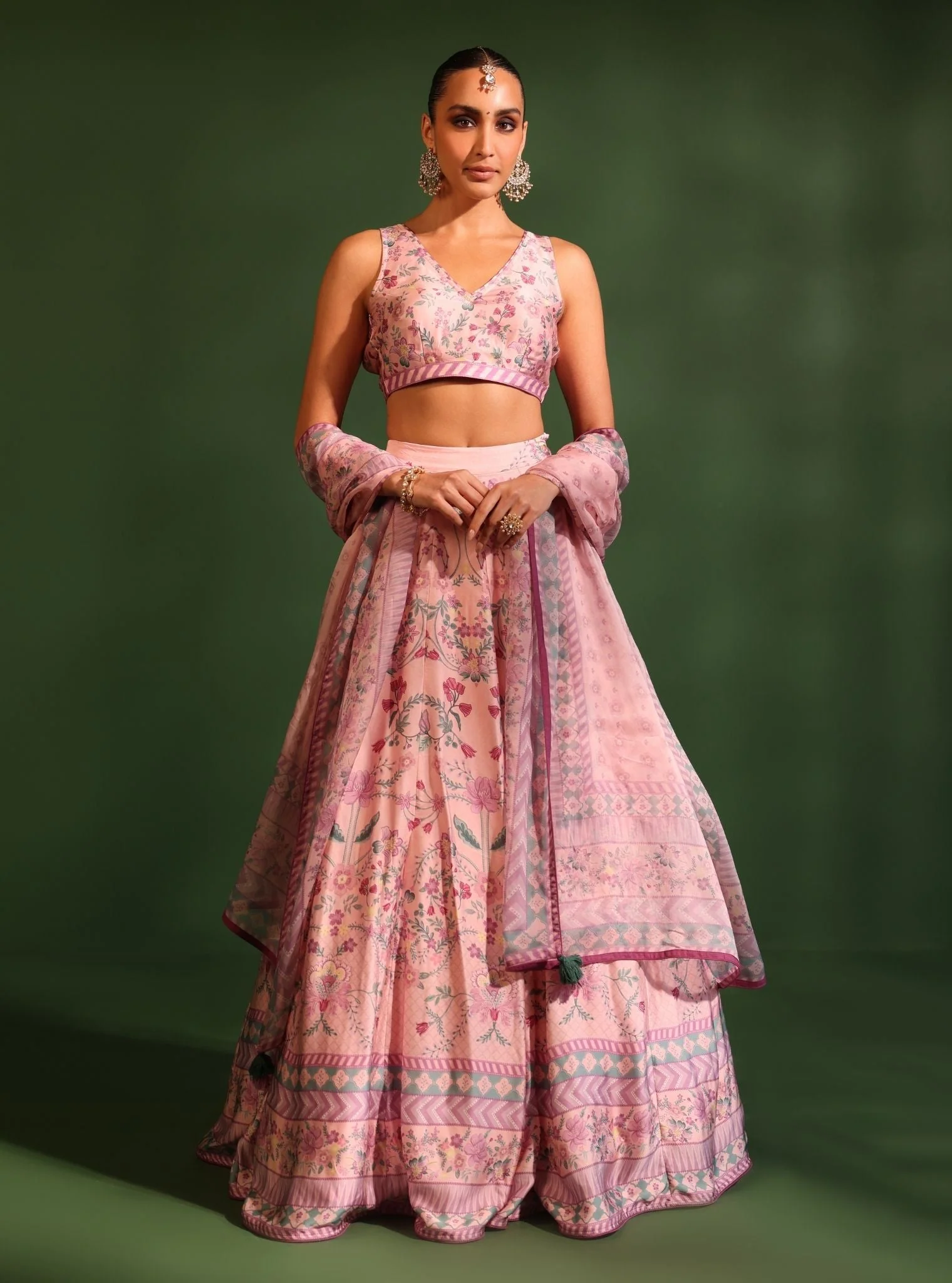 Cupro Satin Printed Jhanak Pink Lehenga