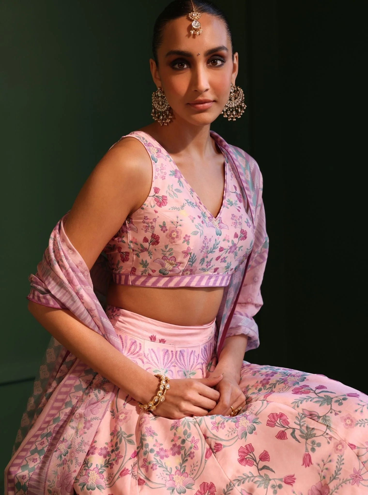 Cupro Satin Printed Jhanak Pink Lehenga - Image 3