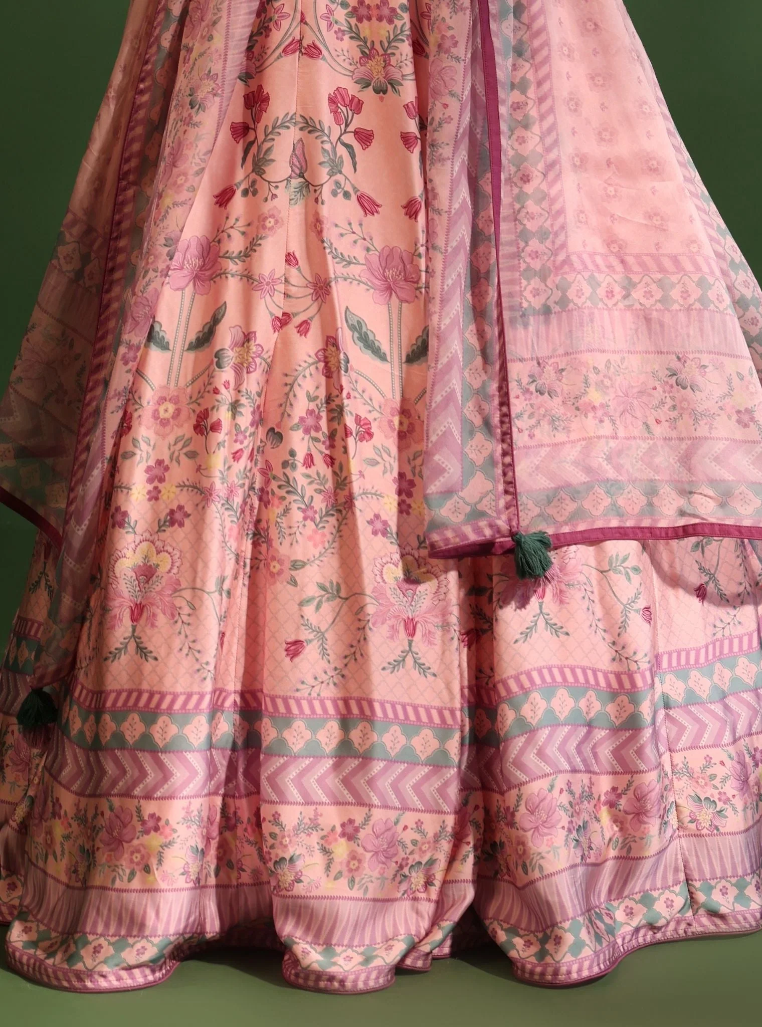 Cupro Satin Printed Jhanak Pink Lehenga - Image 5