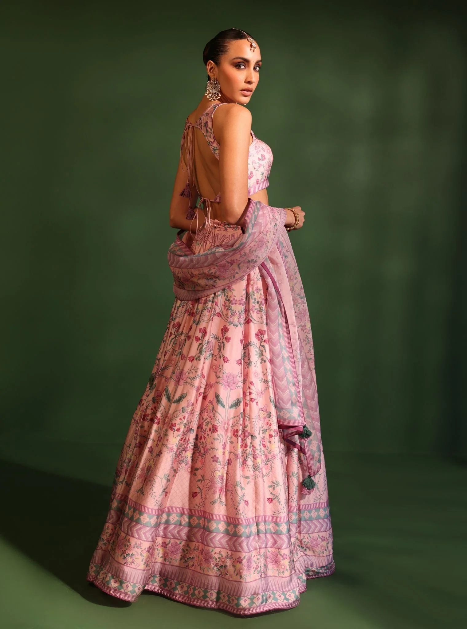 Cupro Satin Printed Jhanak Pink Lehenga - Image 6