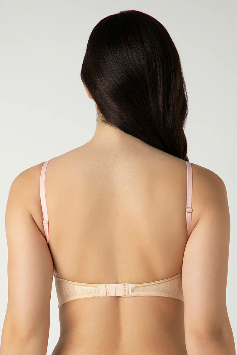 DUSTY PINK Femme Lace Padded Non-Wired Longline Bra - Image 4