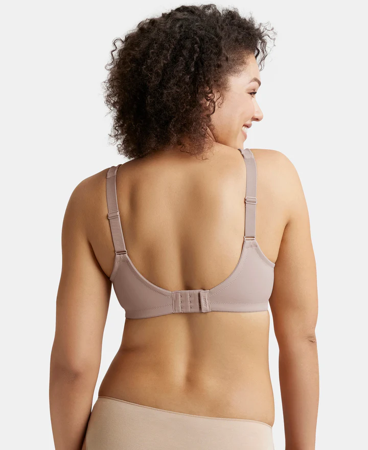 Wire free Mocha Non Padded Soft Touch Microfiber Elastane Stretch Full Coverage Minimizer Bra - Image 3