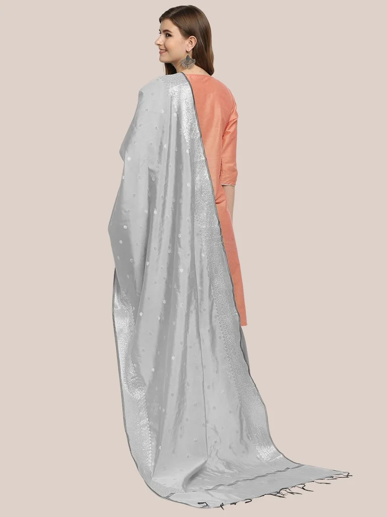 Banarasi Silk Dupatta with Silver Border - Image 2