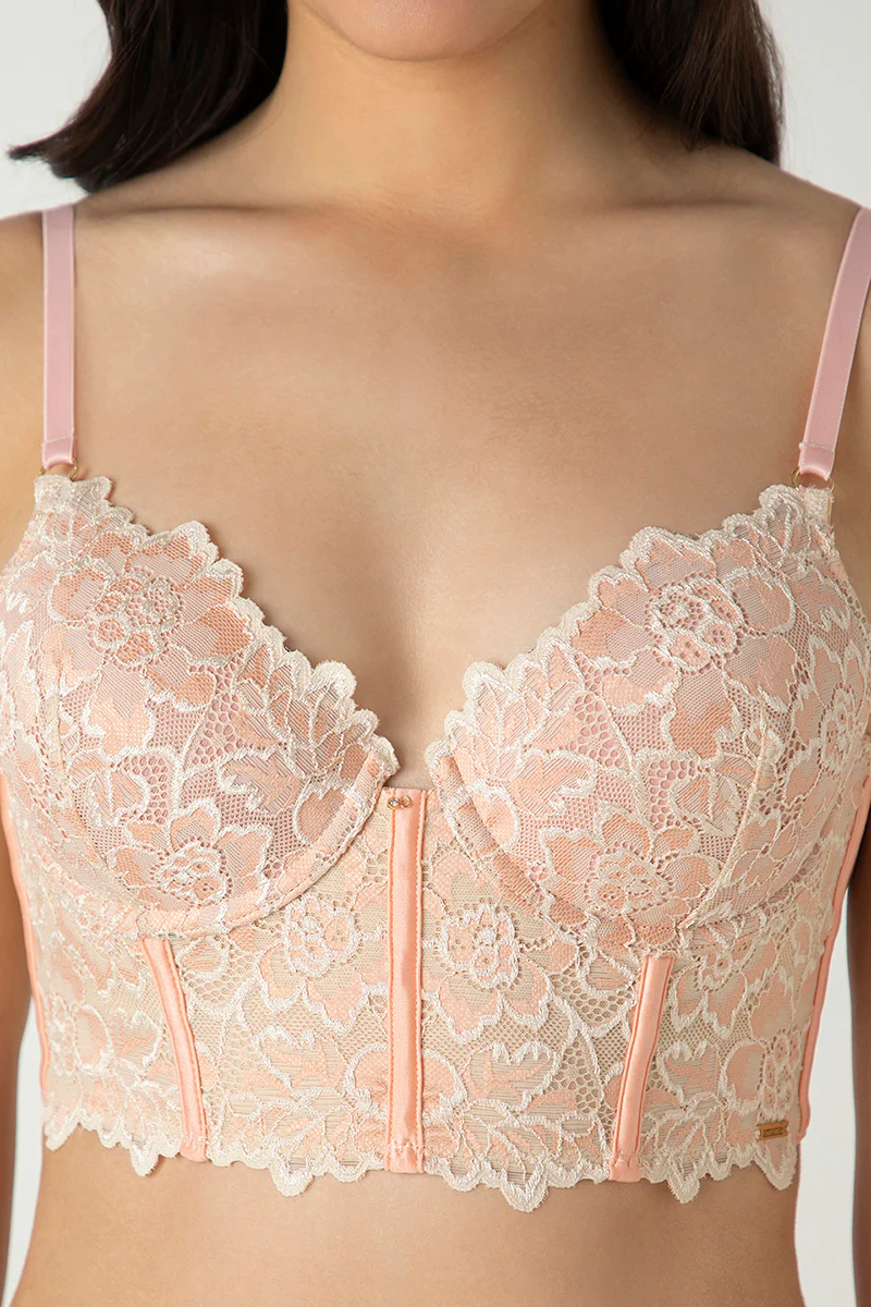 DUSTY PINK Femme Lace Padded Non-Wired Longline Bra - Image 5