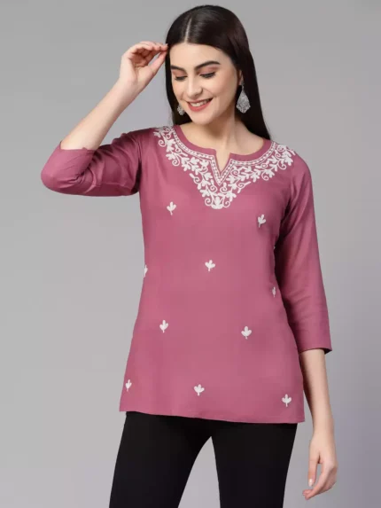 Aiza Kashmiri Pink Short Kurti