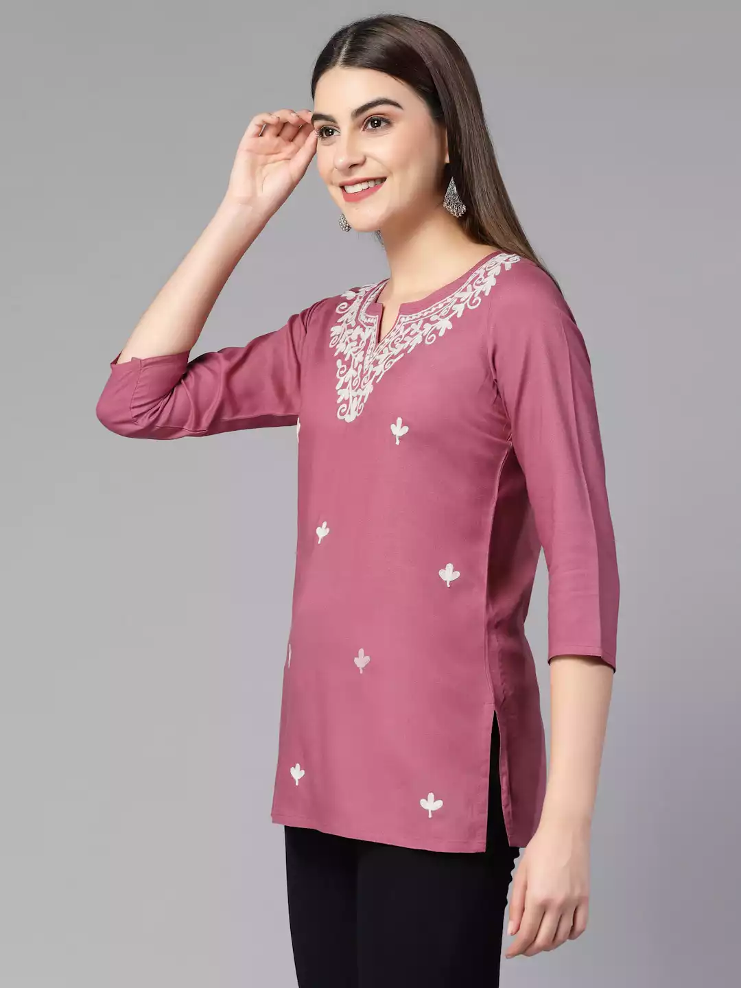 Aiza Kashmiri Pink Short Kurti - Image 6