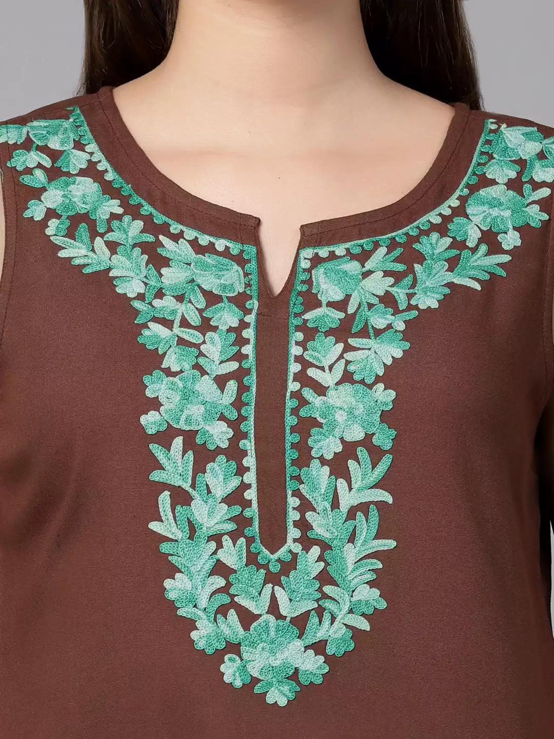 Amaira Brown Sleeveless Short Kurti - Image 4
