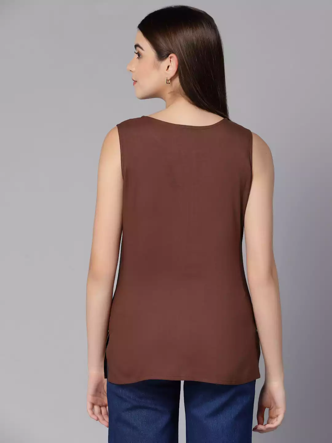 Amaira Brown Sleeveless Short Kurti - Image 7