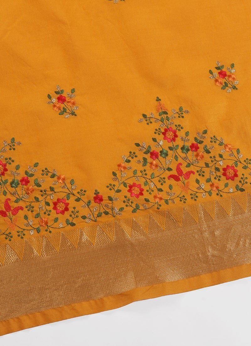 Assam Cotton Silk Thread Embroidered Work Temple Contrast Border Saree Festive Wear - Image 5