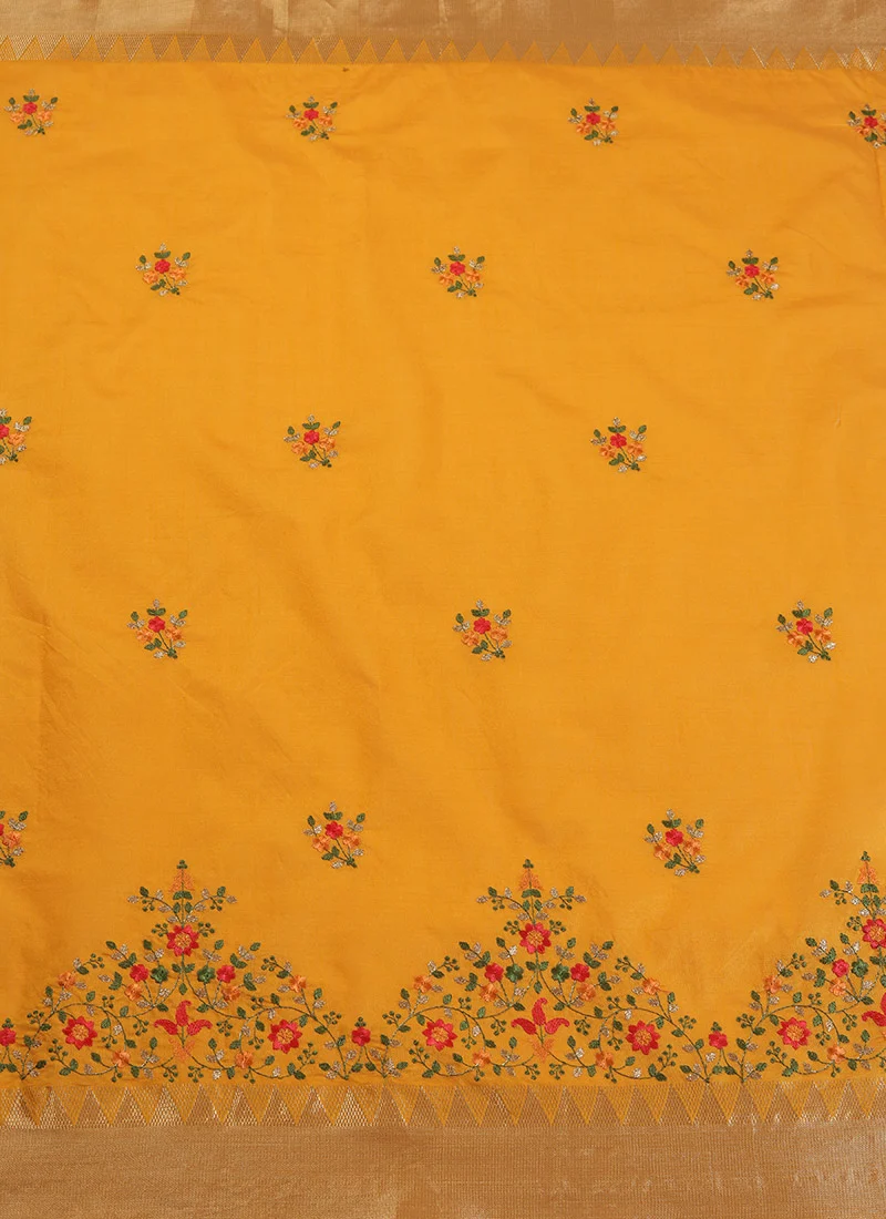 Assam Cotton Silk Thread Embroidered Work Temple Contrast Border Saree Festive Wear - Image 7