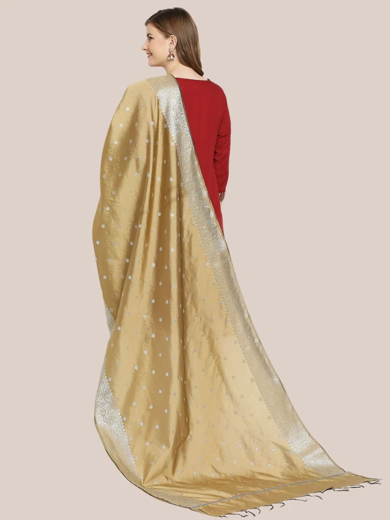 Banarasi Silk Dupatta with Silver Border - Image 5