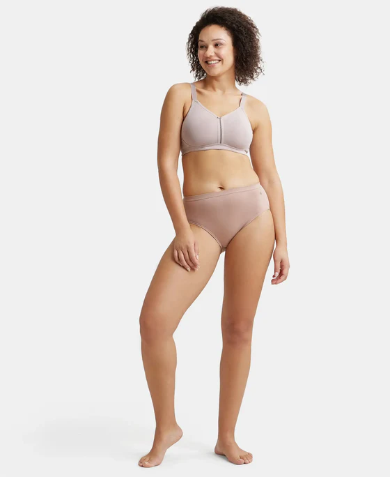 Mocha Combed Cotton Elastane Stretch Full Coverage Minimizer Bra - Image 3
