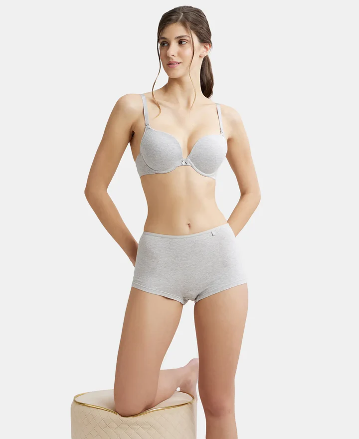 Padded Wired Super Combed Cotton Elastane Stretch Medium Coverage Pushup Bra with Plunge Neck - Image 19