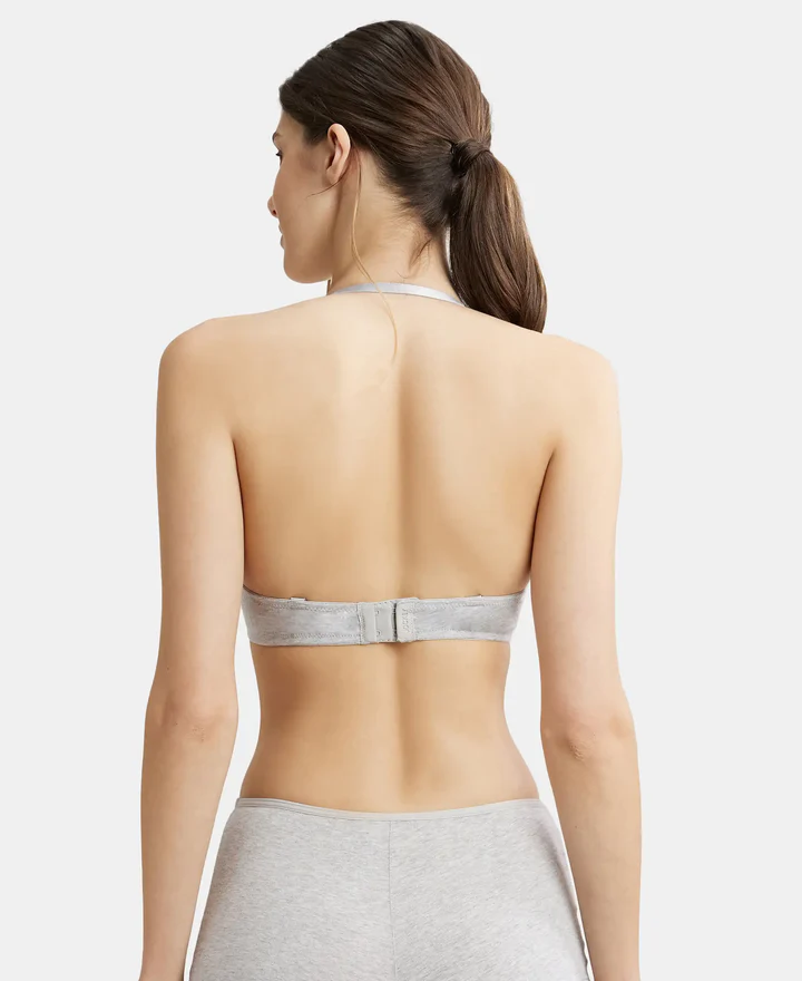 Padded Wired Super Combed Cotton Elastane Stretch Medium Coverage Pushup Bra with Plunge Neck - Image 21