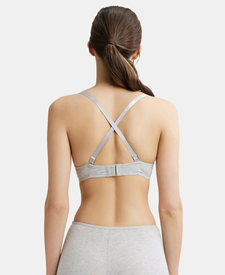 Padded Wired Super Combed Cotton Elastane Stretch Medium Coverage Pushup Bra with Plunge Neck - Image 22