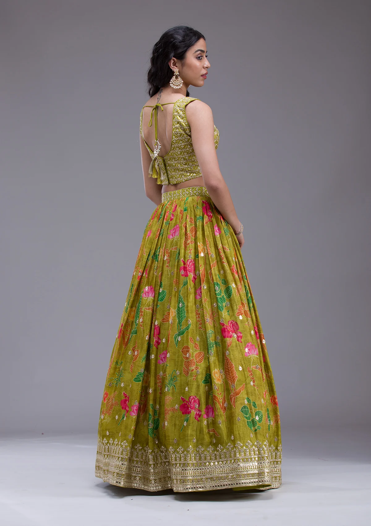 Mehendi Sequins Georgette Readymade Lehenga - Image 2