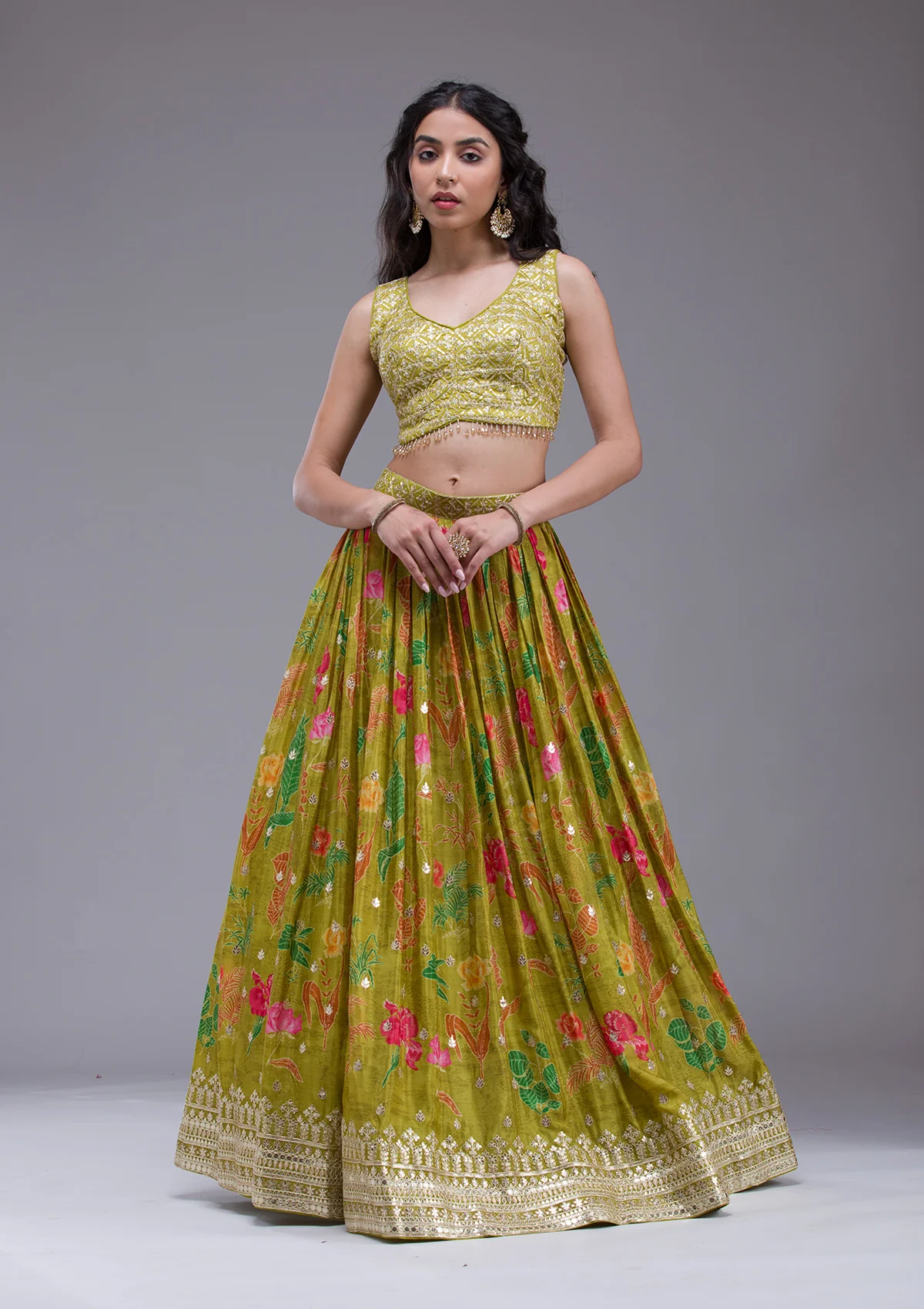 Mehendi Sequins Georgette Readymade Lehenga - Image 3
