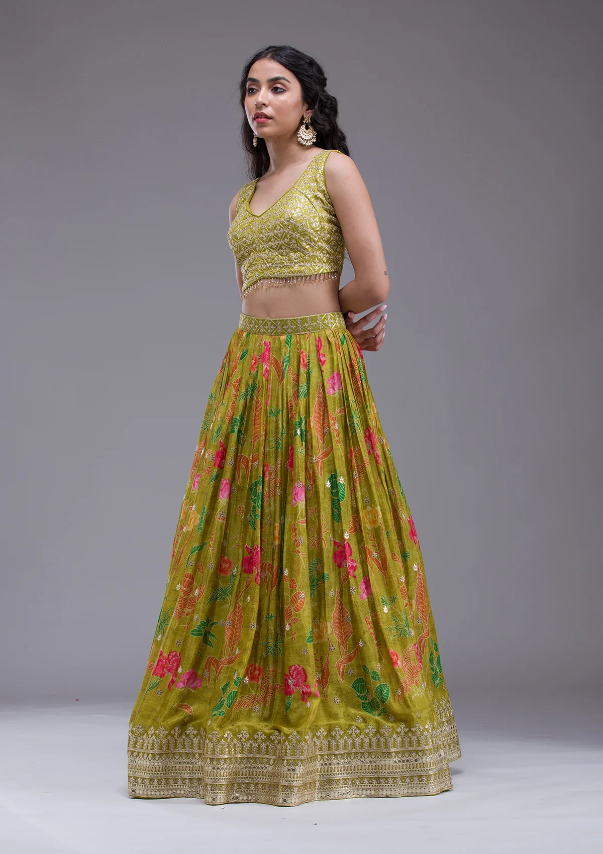 Mehendi Sequins Georgette Readymade Lehenga - Image 4