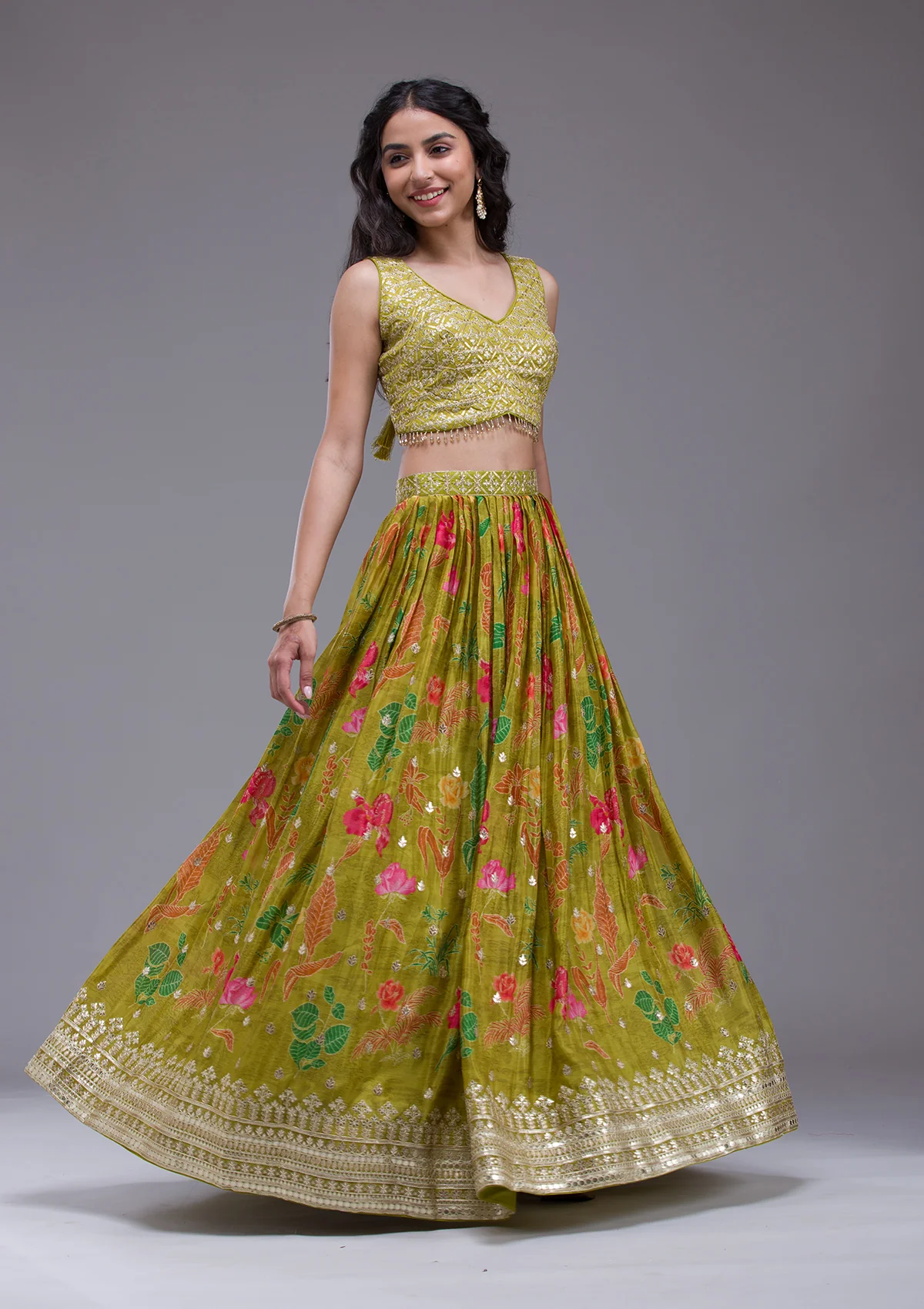 Mehendi Sequins Georgette Readymade Lehenga - Image 5