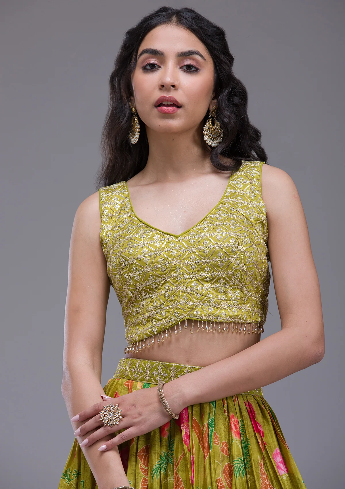 Mehendi Sequins Georgette Readymade Lehenga - Image 6