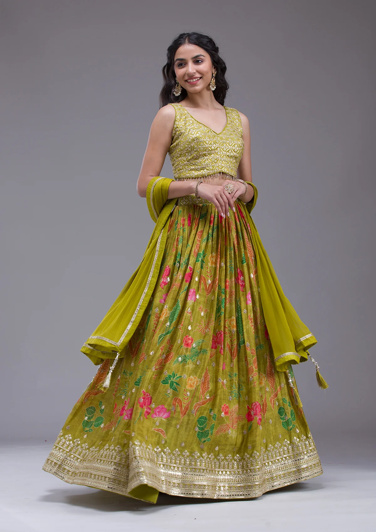 Mehendi Sequins Georgette Readymade Lehenga - Image 7