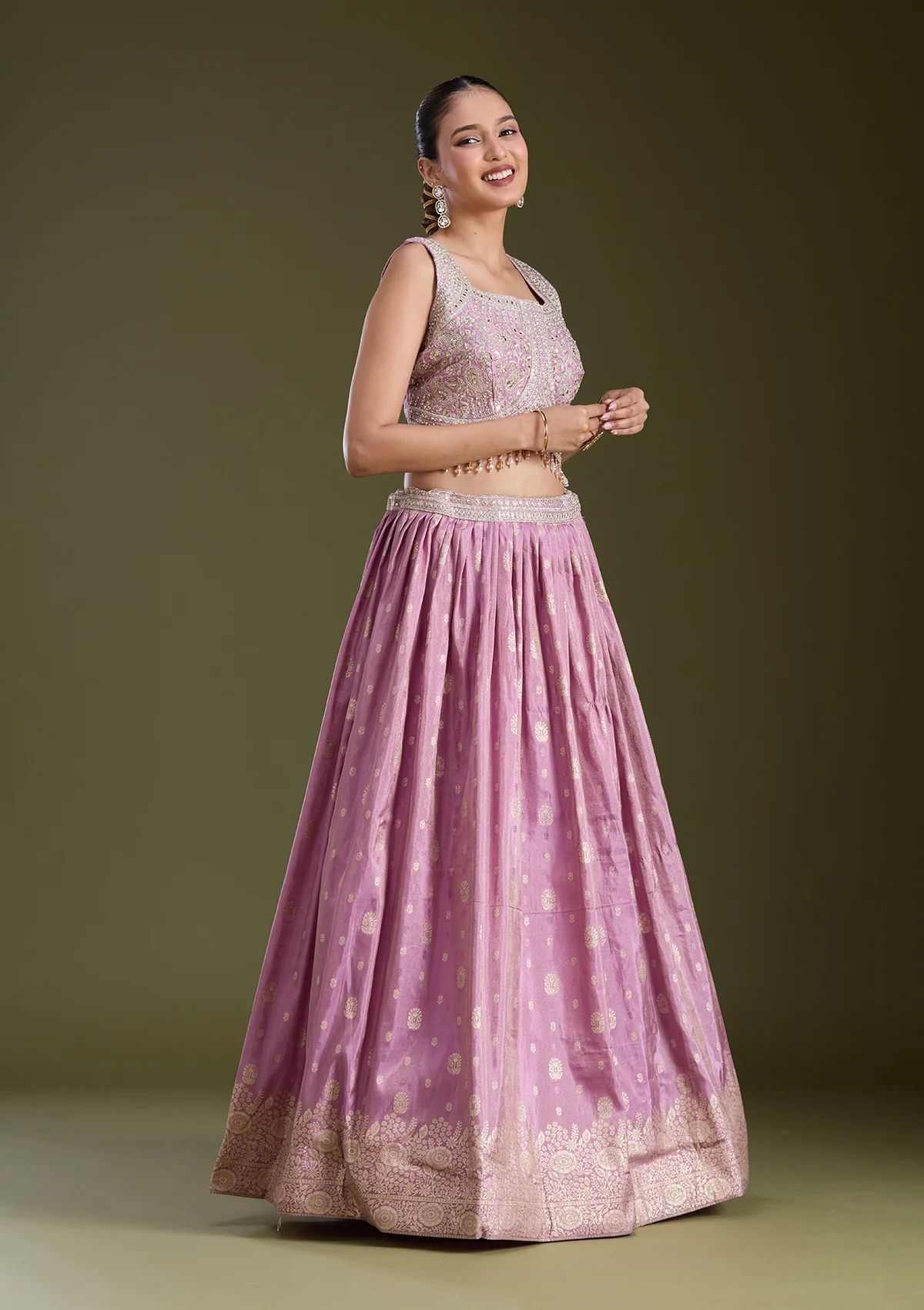 Lavender Sequins Banarasi Readymade Lehenga - Image 6