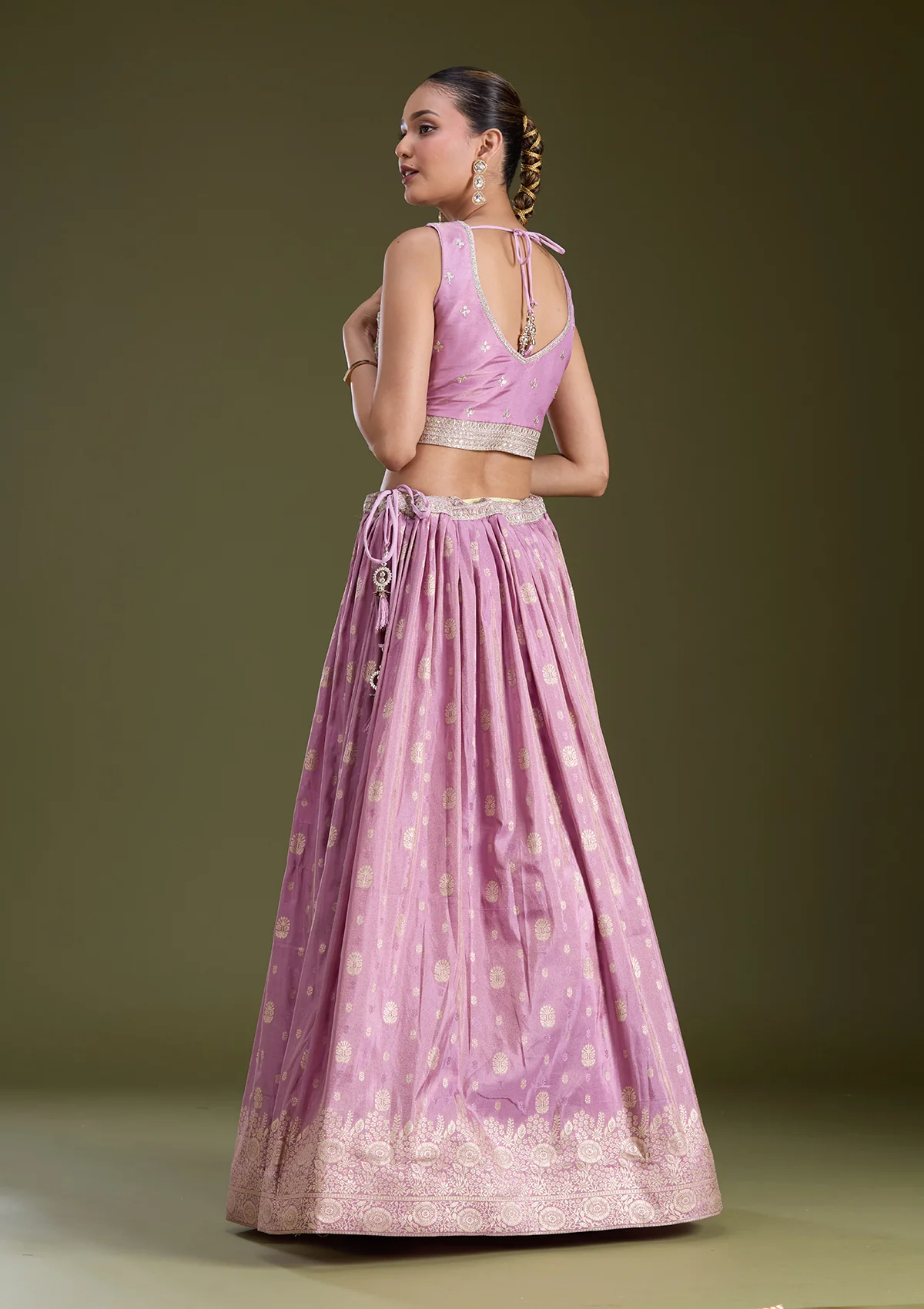 Lavender Sequins Banarasi Readymade Lehenga - Image 9