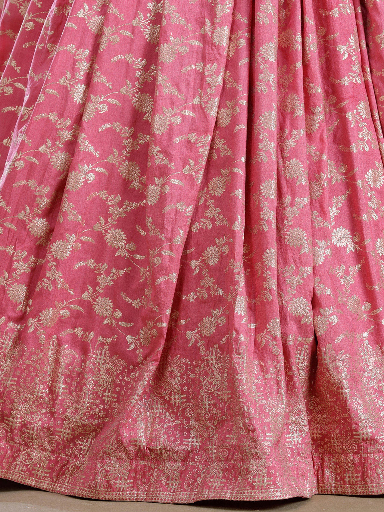 Onion Pink Sequins Soft Raw Silk Readymade Lehenga - Image 7