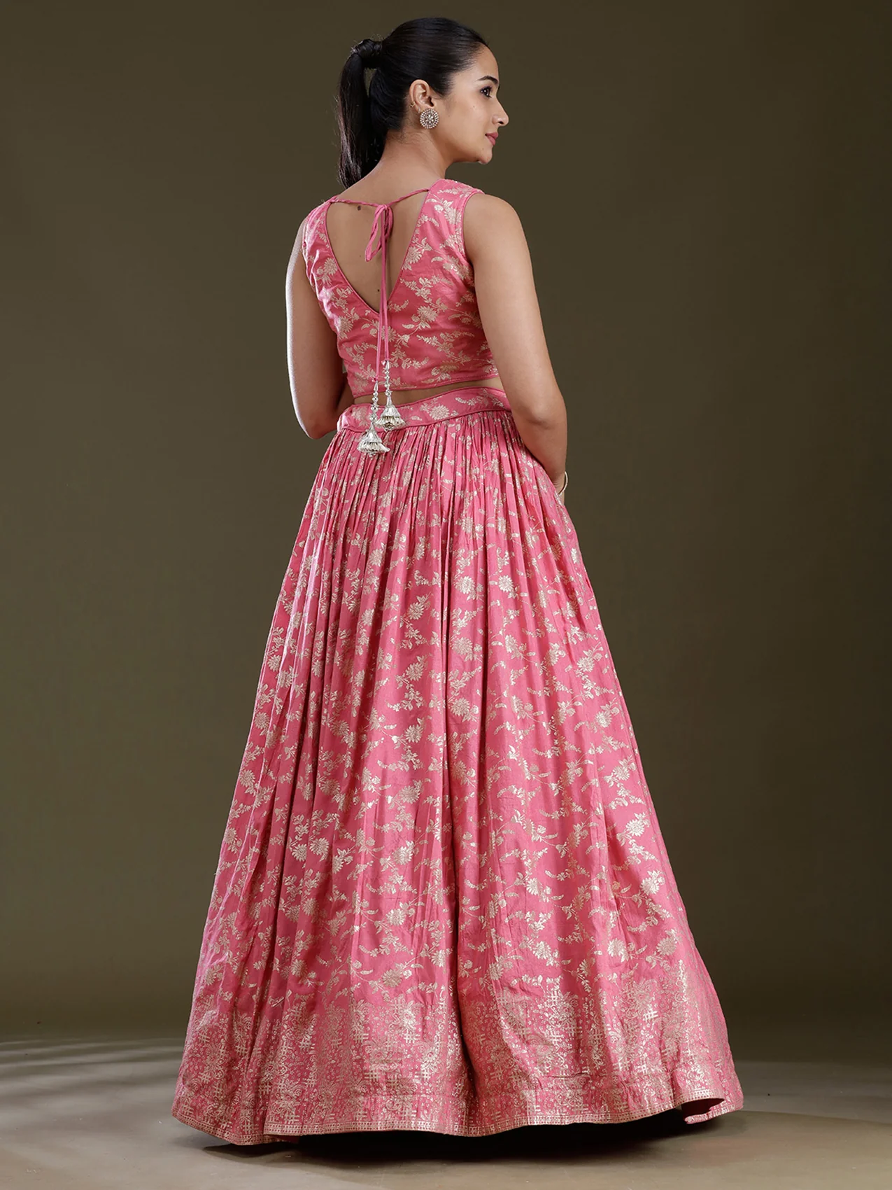 Onion Pink Sequins Soft Raw Silk Readymade Lehenga - Image 6