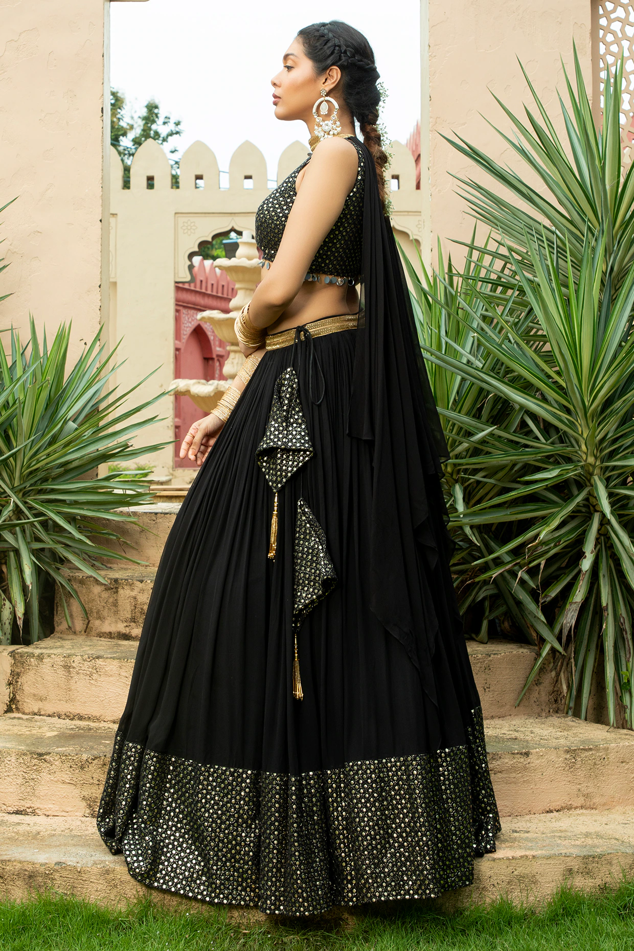 Black Georgette Embroidered Lehenga Set - Image 2