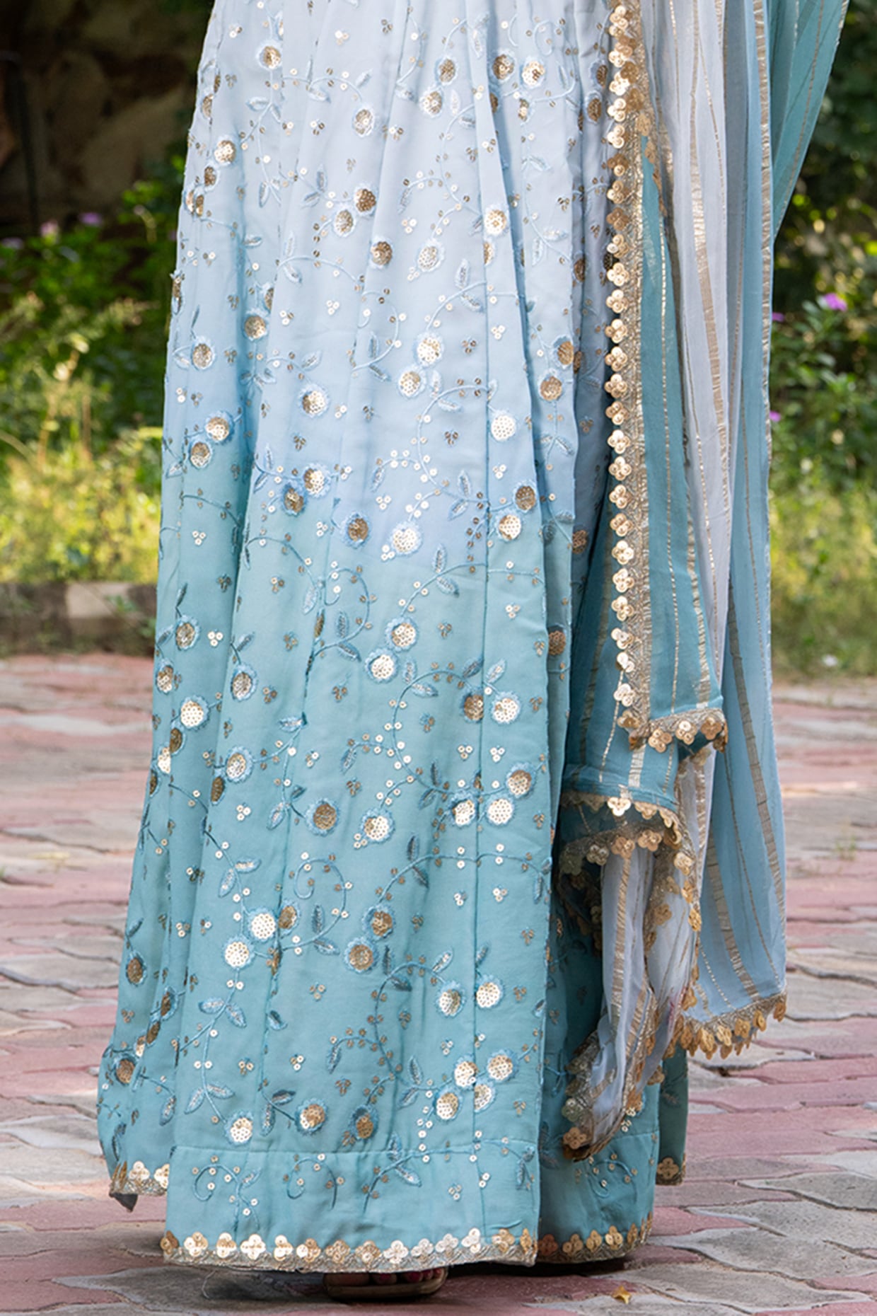 Ocean Blue Georgette Embellished Kalidar Lehenga Set - Image 4