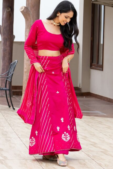 Pink Silk Blend Gota Patti Lehenga Set