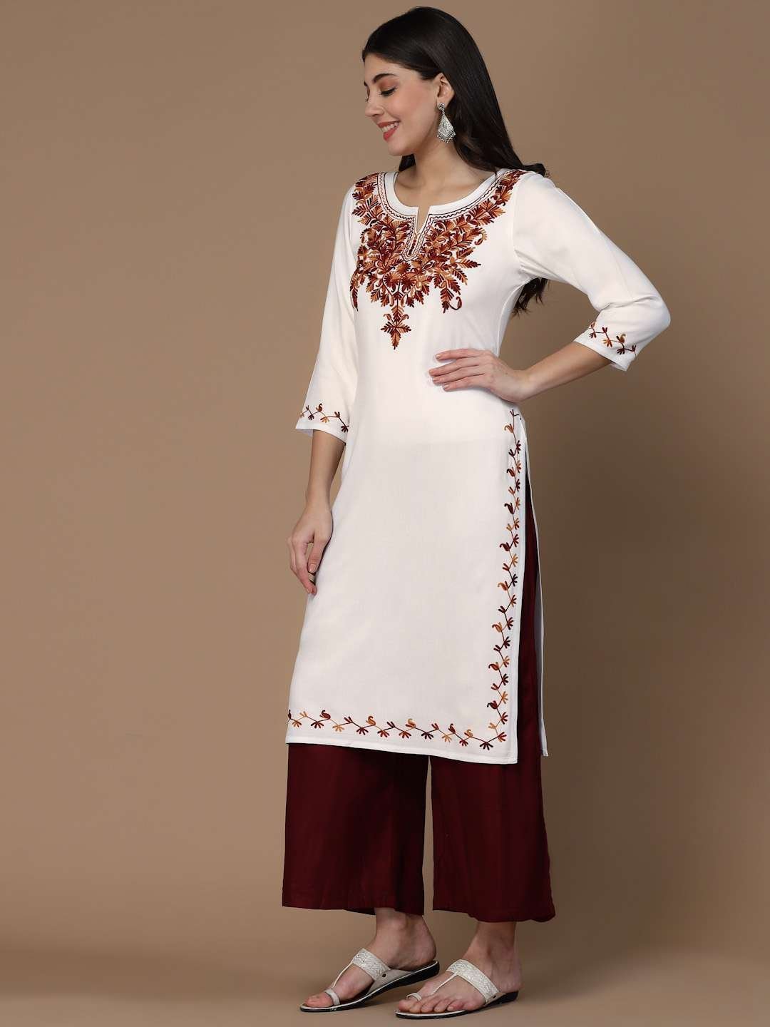 White Kashmiri Embroidered Kurti - Image 6