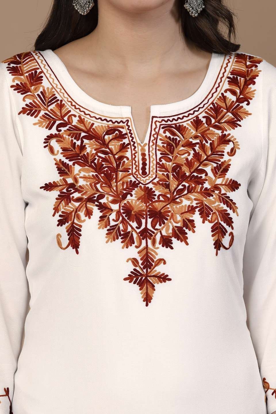 White Kashmiri Embroidered Kurti - Image 2