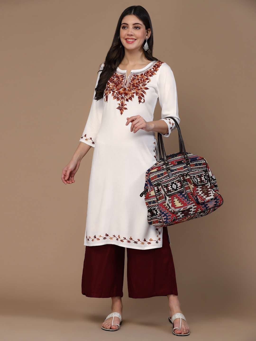 White Kashmiri Embroidered Kurti - Image 3