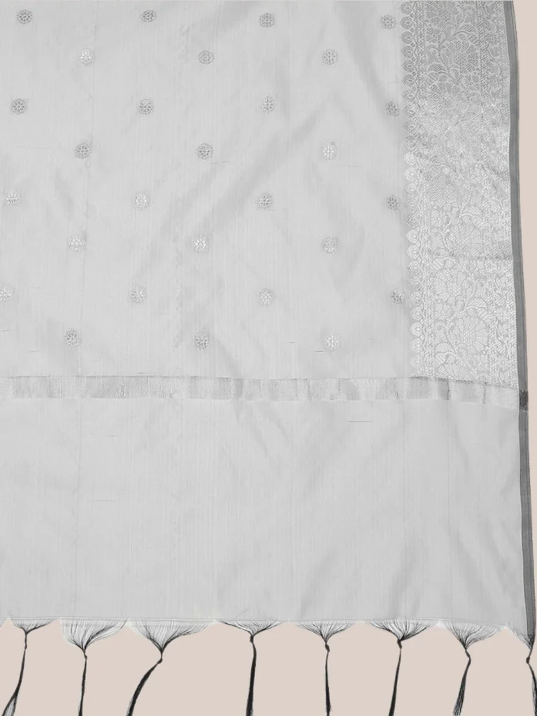 Banarasi Silk Dupatta with Silver Border - Image 4